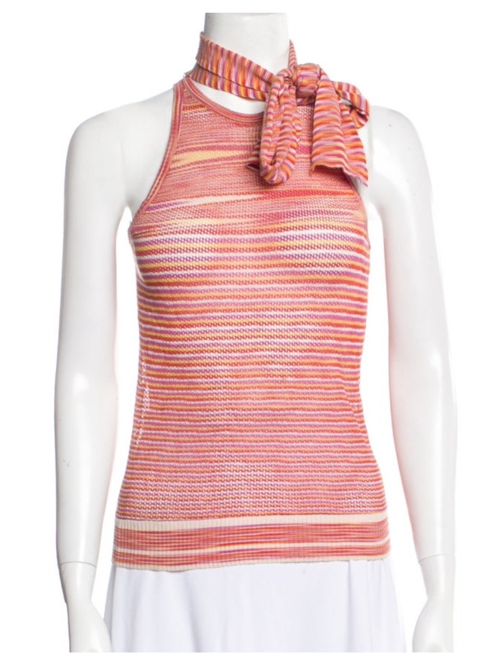 M by Missoni Pink and Orange Striped Sleeveless Turtleneck Knit Top